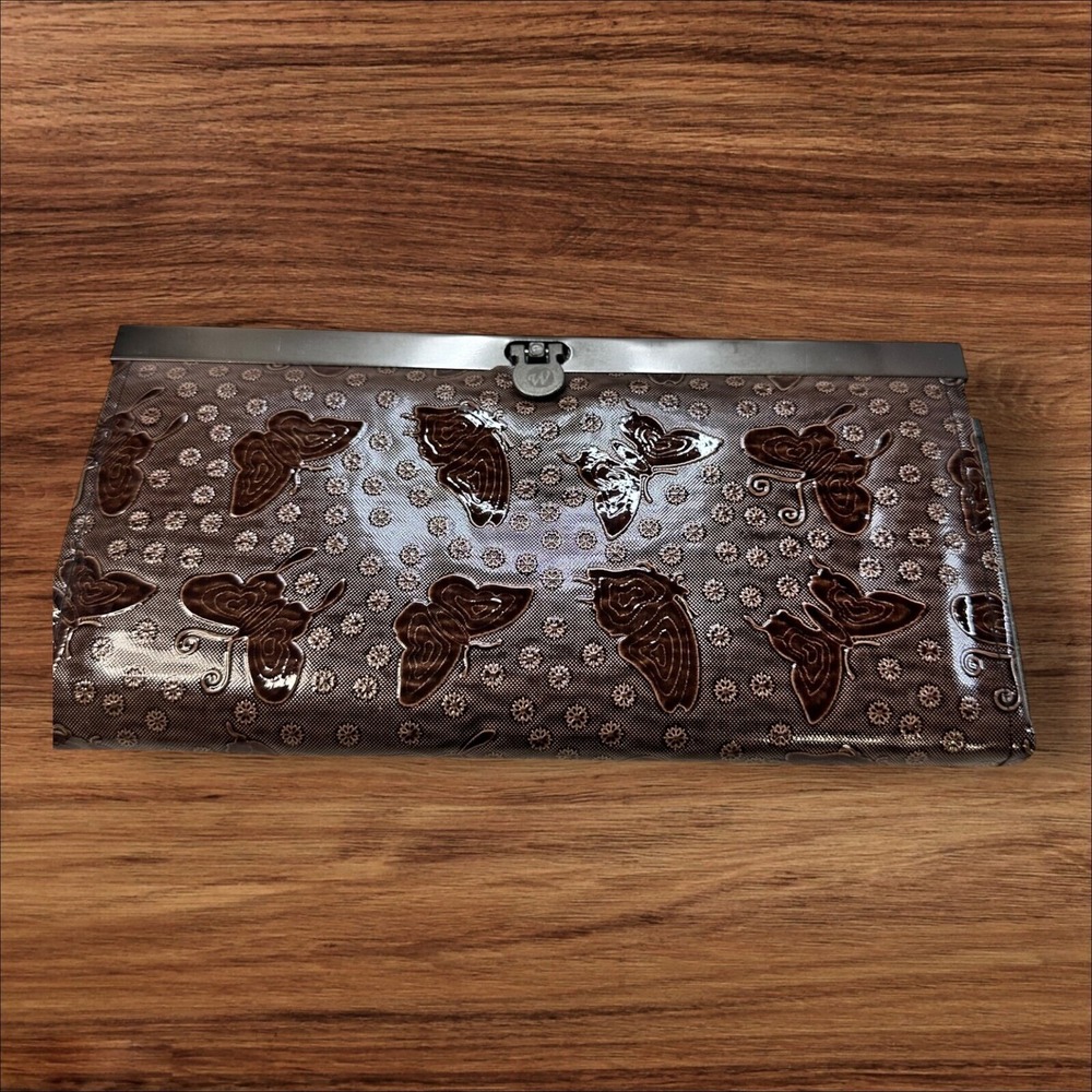Butterfly Clutch Wallet Evening Bag Kiss‎ Lock Closure Brown
